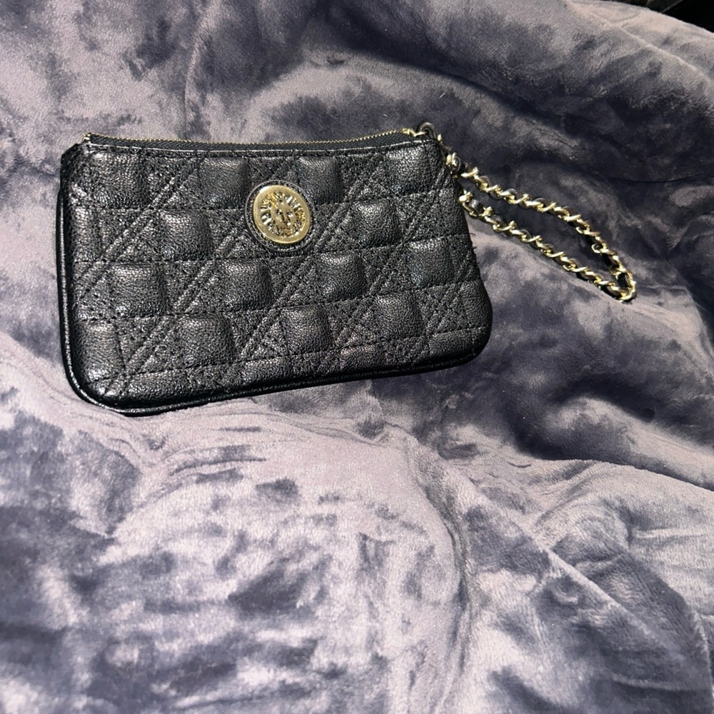 Anne Klein Black Quilted Clutch with Chain Detail